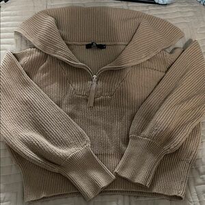 Elegant Tan Ribbed Sweater with Zipper